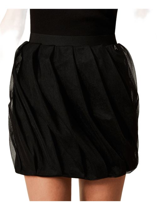 Minigonna in tessuto stretch punto milano con tulle, colore nero TWINSET | 252AT209200006
